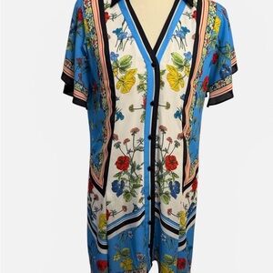 Alice & Olivia Floral Button-Front Blue & Cream Shirt Dress